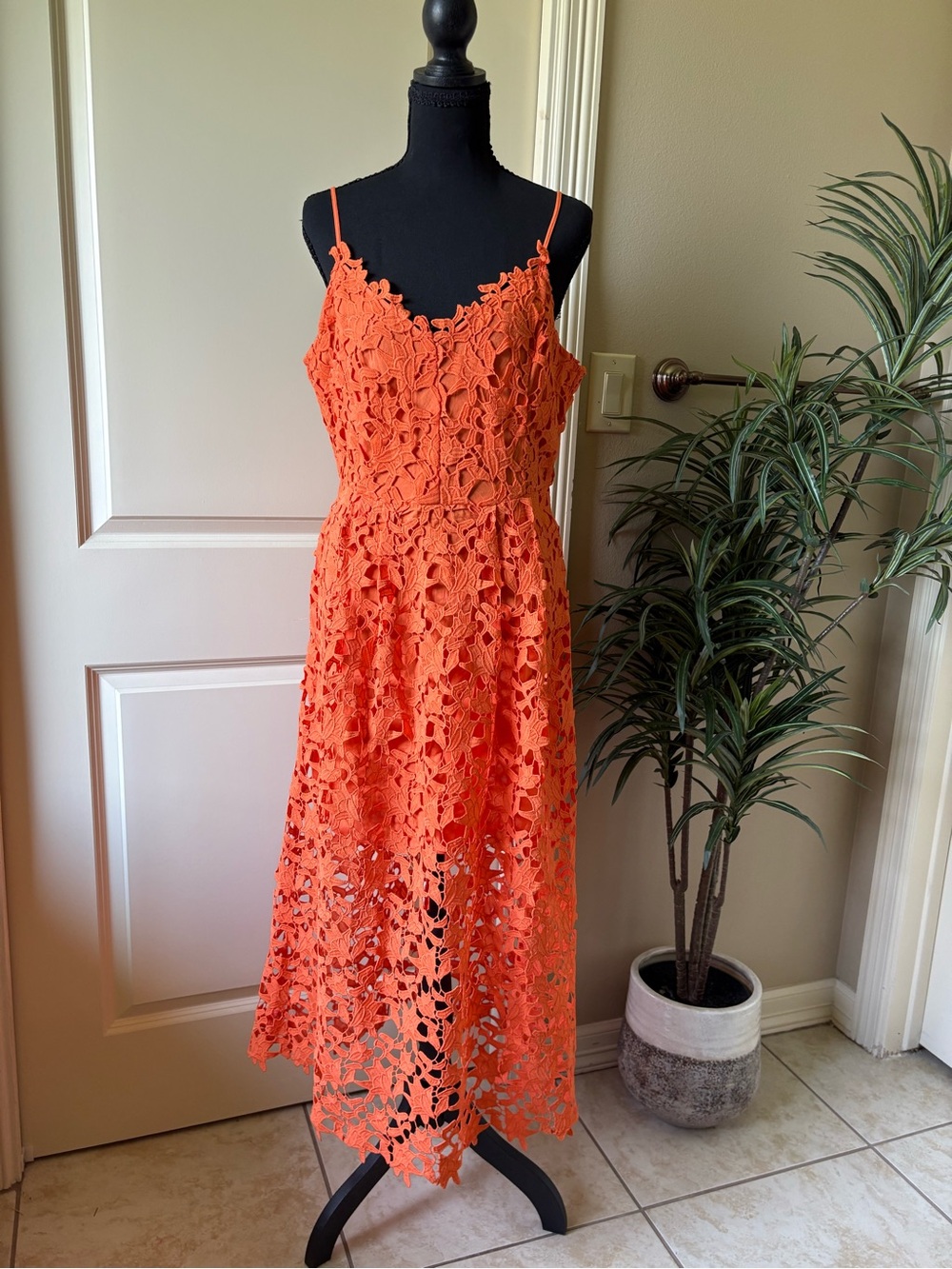 NWT Endless Rose Cocktail Orange Floral Lace Midi Dress Size L